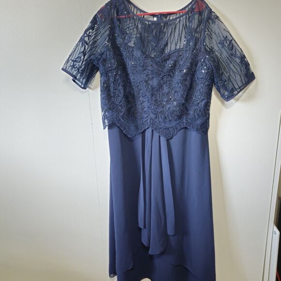 Dresses & Skirts - Navy Blue Formal Dress XL Lace Sequin Chiffon Wedding Guest Mother Elegant